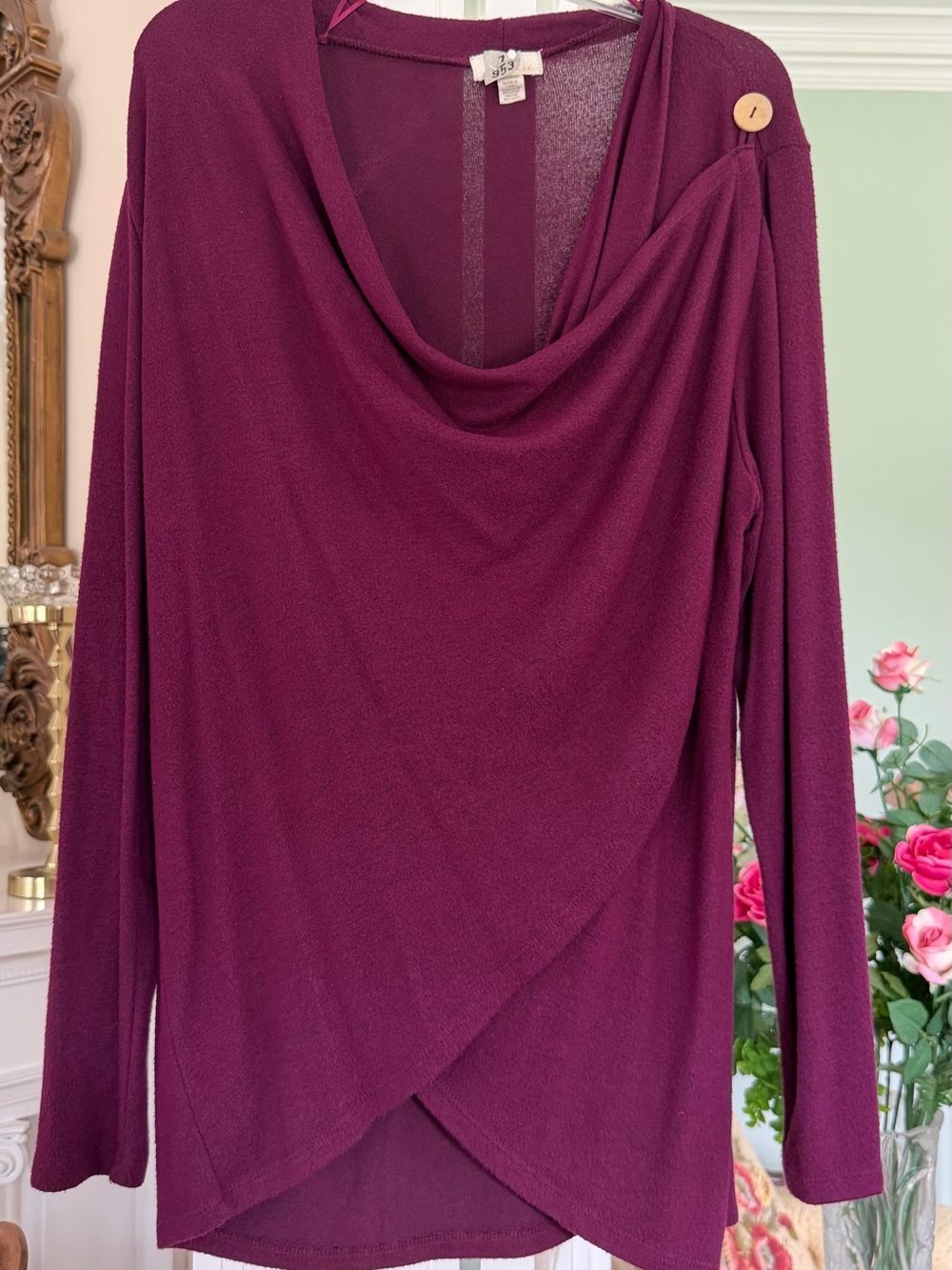Women's Draped Neck Sweater by Cupio - Plum, size XL
